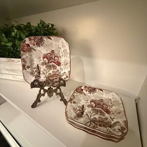222 FIFTH GABRIELLE SQUARE SALAD PLATES Fine Porcelain China Indonesia Set of 4